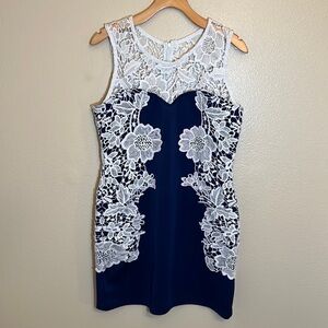 Venus Blue White Lace Sleeveless Dress